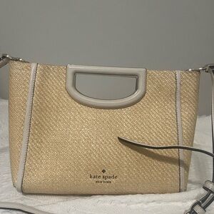 kate spade Cream Straw Shoulder Bag with White Trim